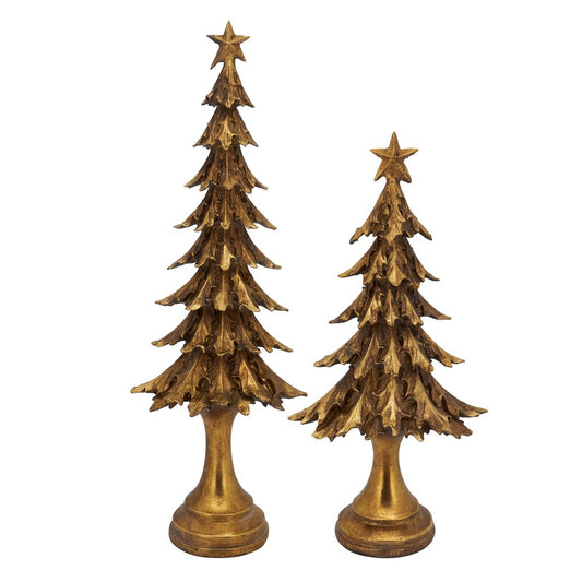 Gold Carved Christmas Trees (Set of 2)