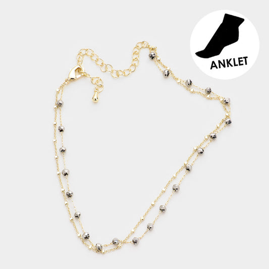 Bead Link Layered Anklet (Hematite)