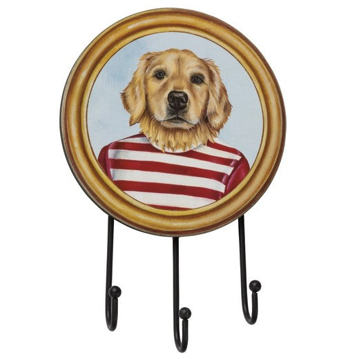 Golden Retriever Dog in Red Striped Shirt Multi Wall Hook