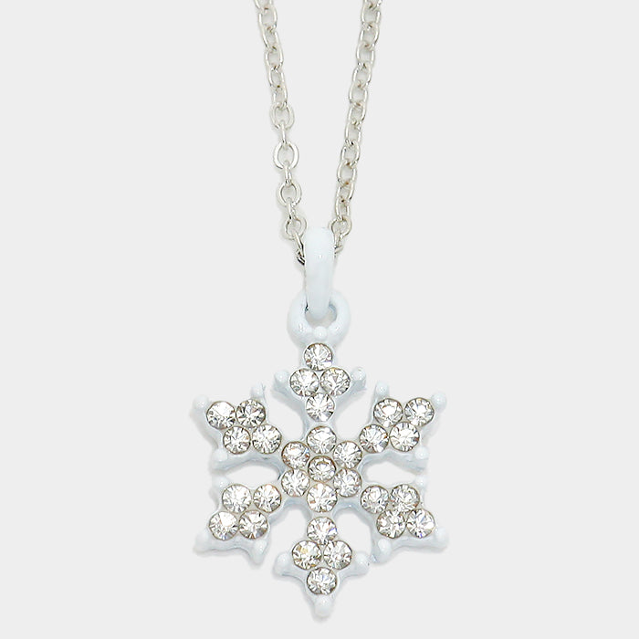 Snowflake Pendant Necklace (Clear, White)