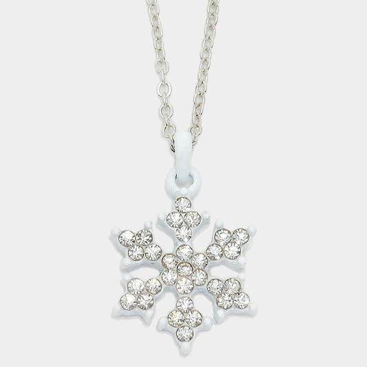 Snowflake Pendant Necklace (Clear, White)