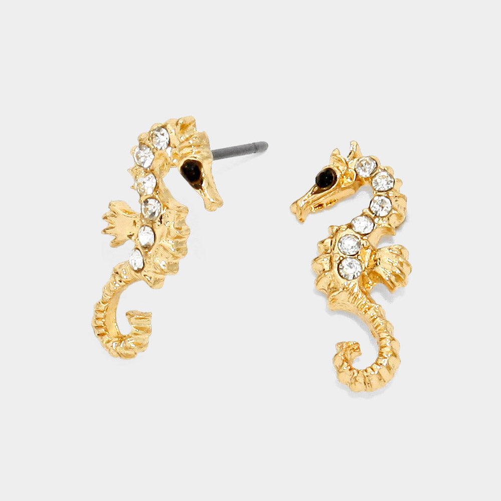 Gold-Tone Pavé Seahorse Stud Earrings