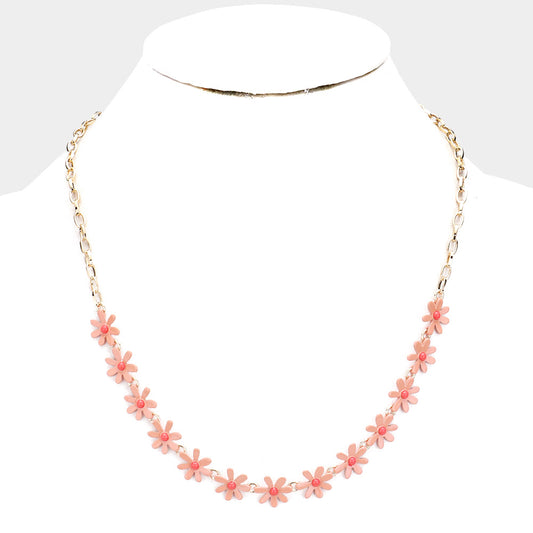 Flower Accented Collar Necklace (Pink Daisy)