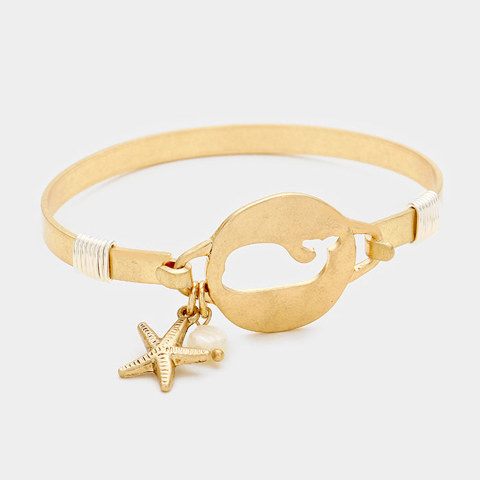 Hammered Cut Out Whale with Starfish & Pearl Bracelet