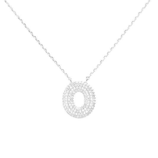 Letter O Oval Gold Dipped CZ Cubic Zirconia Monogram Pendant Necklace (Silver)