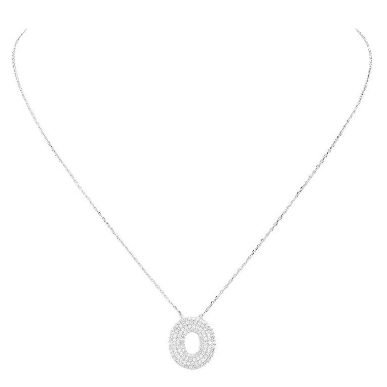 Letter O Oval Gold Dipped CZ Cubic Zirconia Monogram Pendant Necklace (Silver)