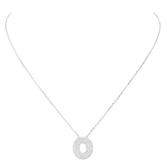Letter O Oval Gold Dipped CZ Cubic Zirconia Monogram Pendant Necklace (Silver)