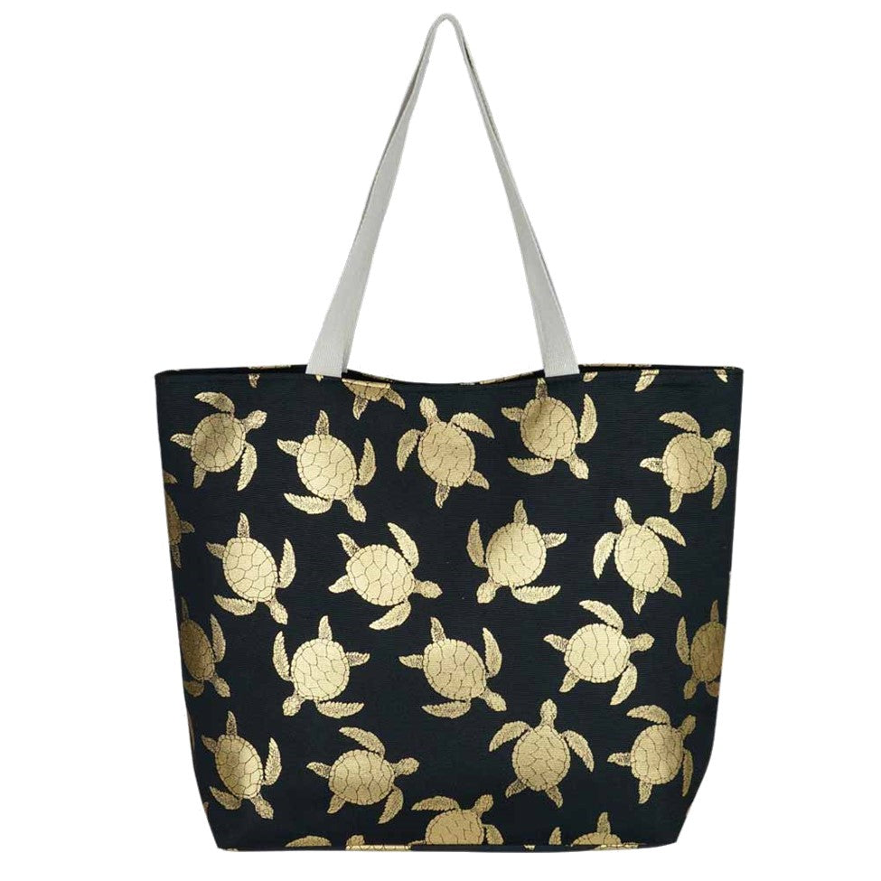 Metallic Turtle Beach Tote Bag (Black, Gold)