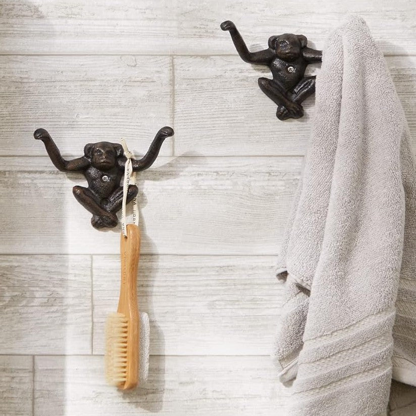 Monkey Double Wall Hook Cast Iron Coat Towel Key Hanger