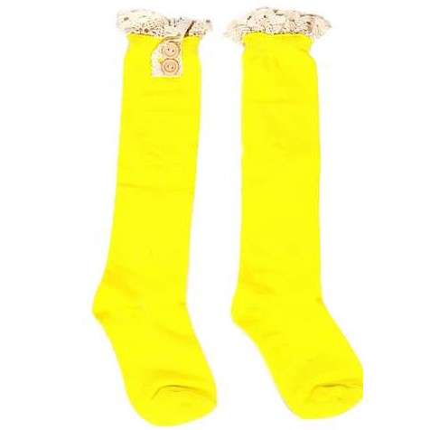 Crochet Ruffle Button Knee High Socks (yellow)