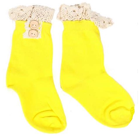 Crochet Ruffle Button Ankle Socks (yellow)