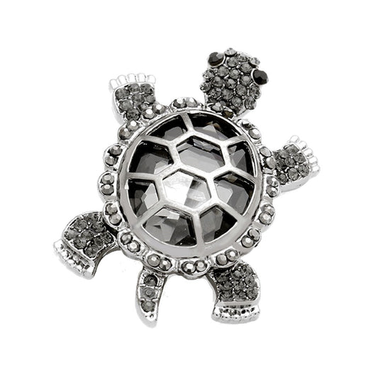 Rhinestone Paved Turtle Pin Brooch (Black)