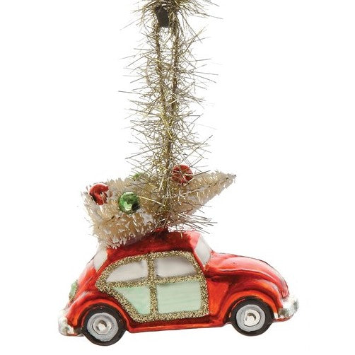Glass Car Christmas Ornament with Tree