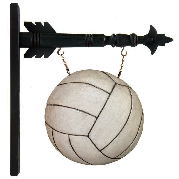 Decorative arrow replacement sign with a volleyball design on a white background