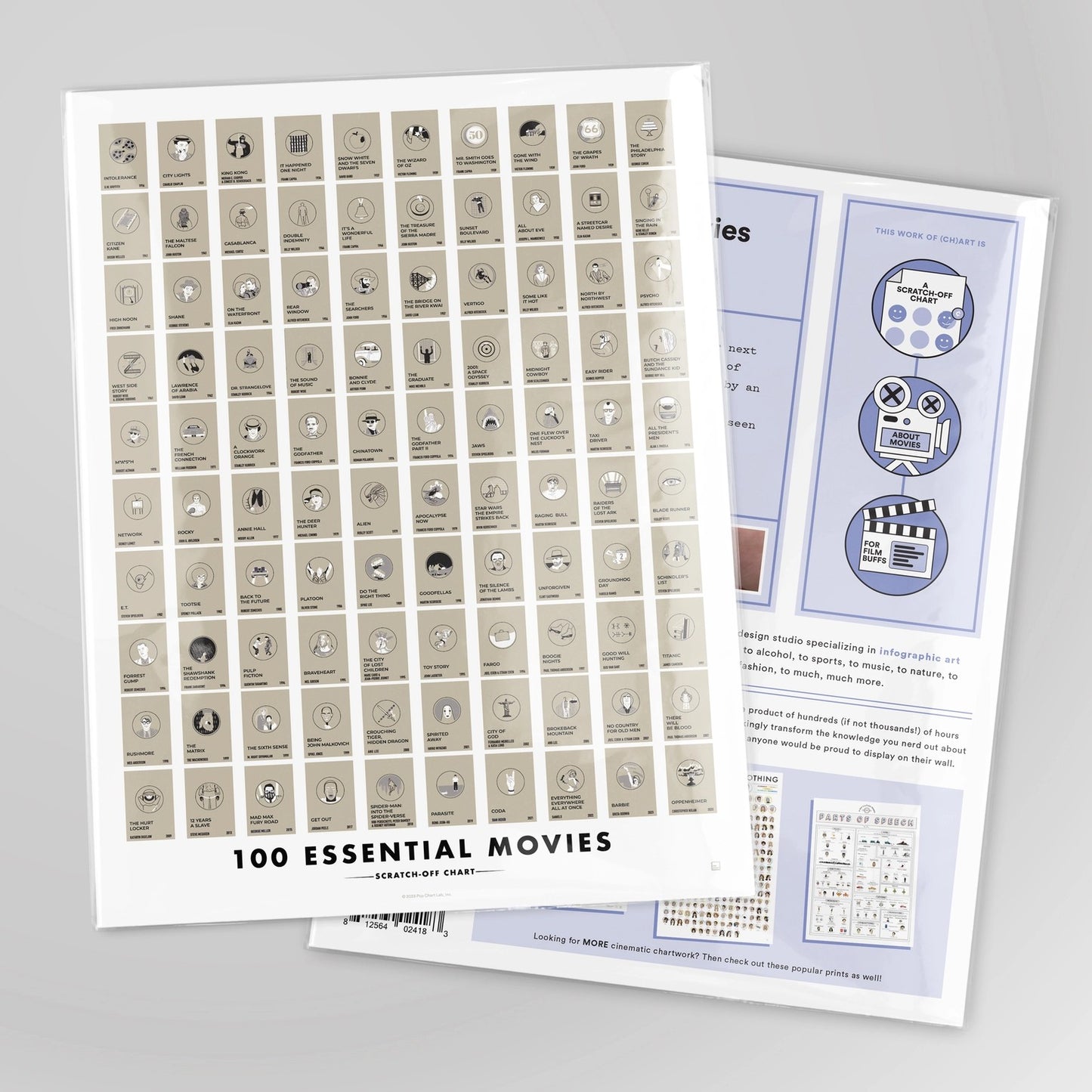 100 Essential Films Scratch-Off Chart - 12" X 16" Poster Print