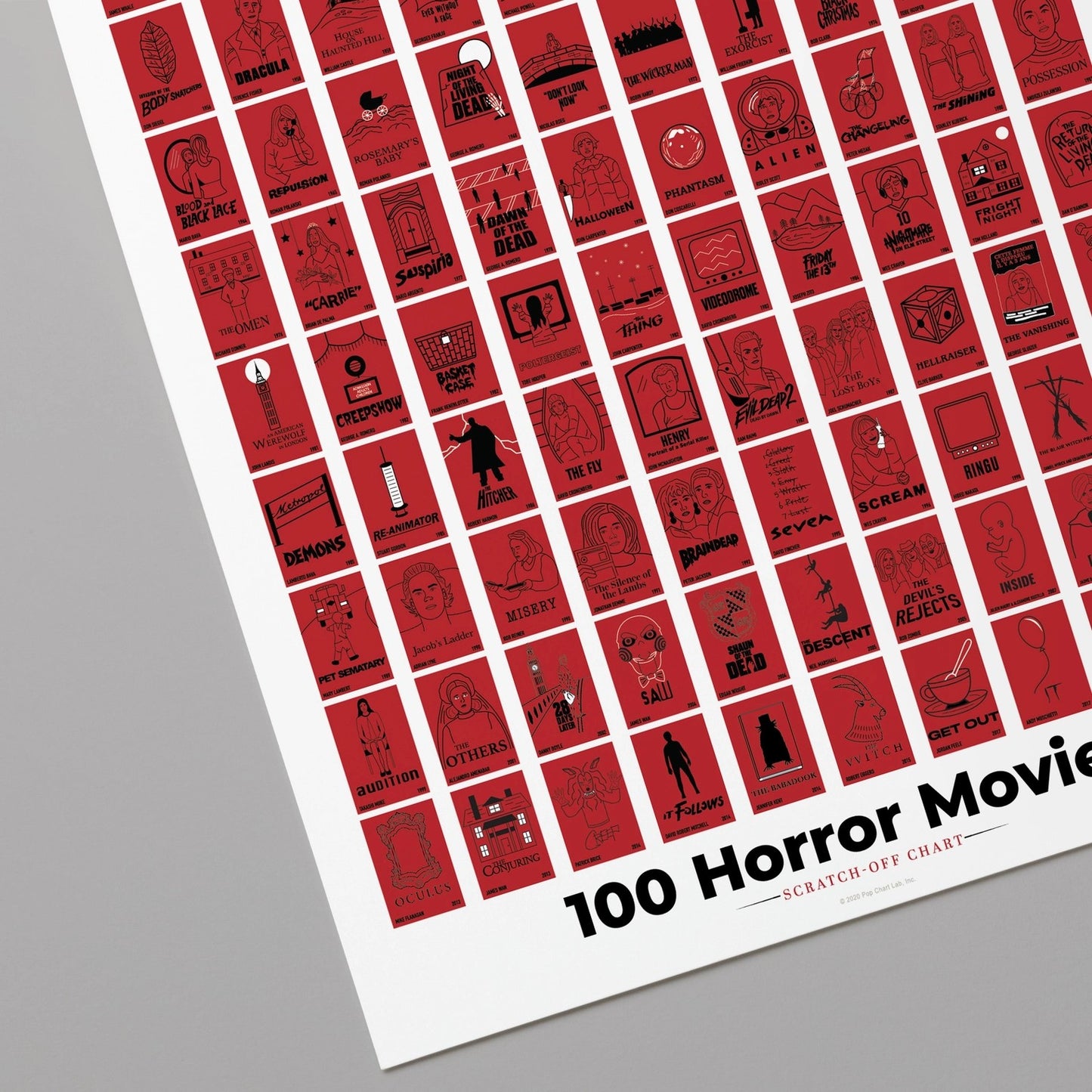 100 Essential Scary Horror Movies Scratch-Off Chart - 12" X 16" Poster Print