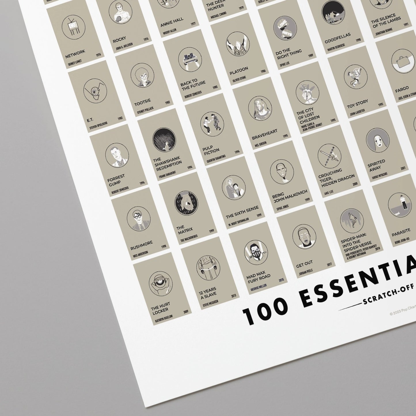 100 Essential Films Scratch-Off Chart - 12" X 16" Poster Print