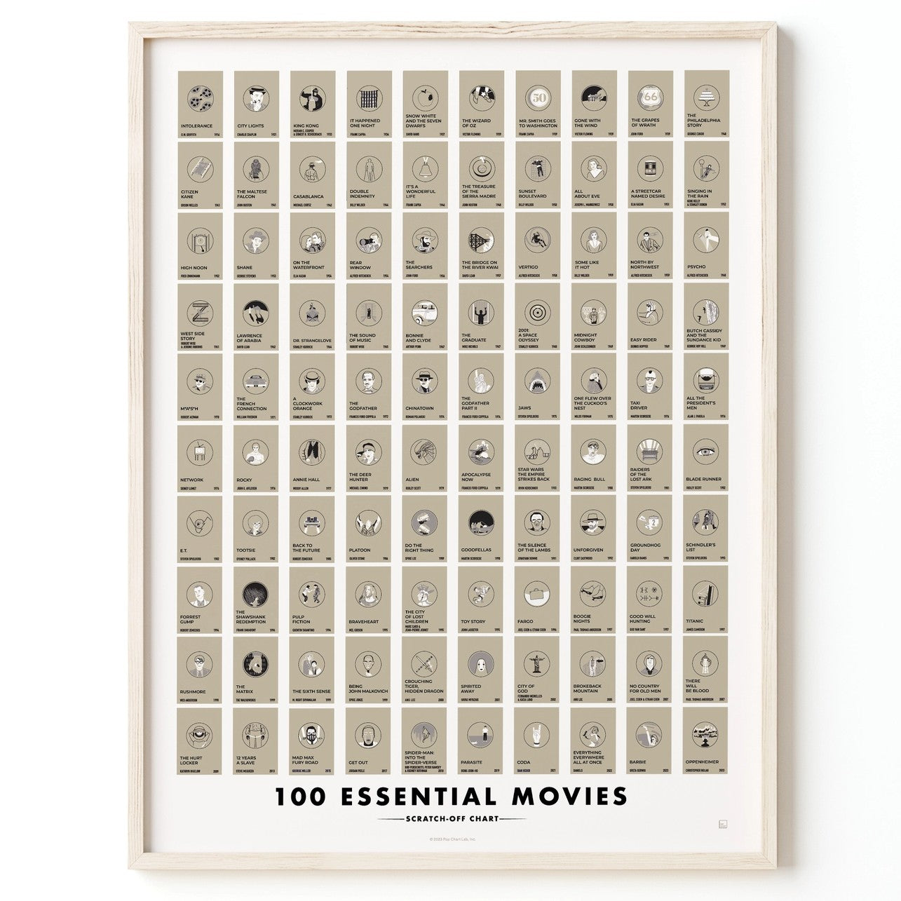 100 Essential Films Scratch-Off Chart - 12" X 16" Poster Print