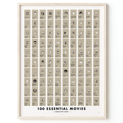 100 Essential Films Scratch-Off Chart - 12" X 16" Poster Print