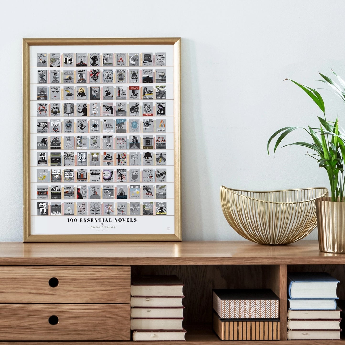 100 Essential Novels Scratch-Off Chart - 12" X 16" Poster Print