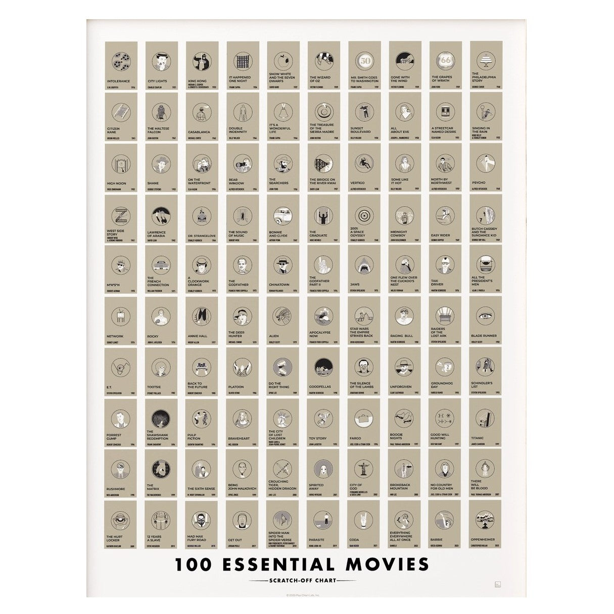 100 Essential Films Scratch-Off Chart - 12" X 16" Poster Print