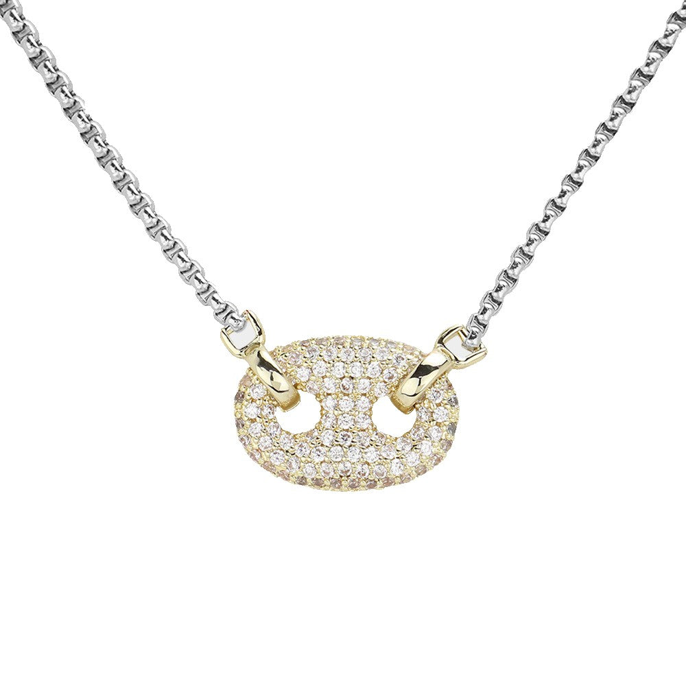 CZ Stone Paved Mariner Link Pendant Necklace
