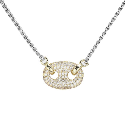 CZ Stone Paved Mariner Link Pendant Necklace