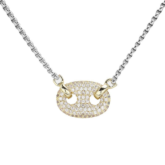 CZ Stone Paved Mariner Link Pendant Necklace