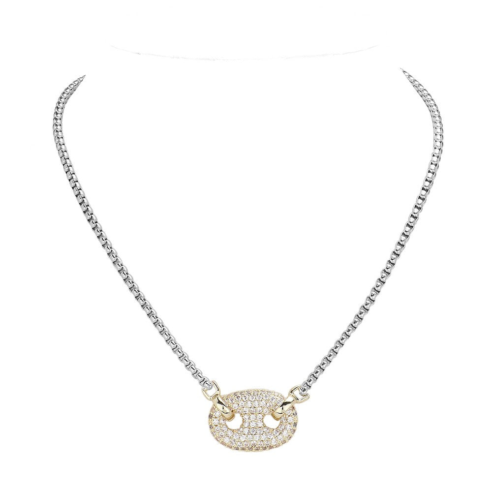 CZ Stone Paved Mariner Link Pendant Necklace