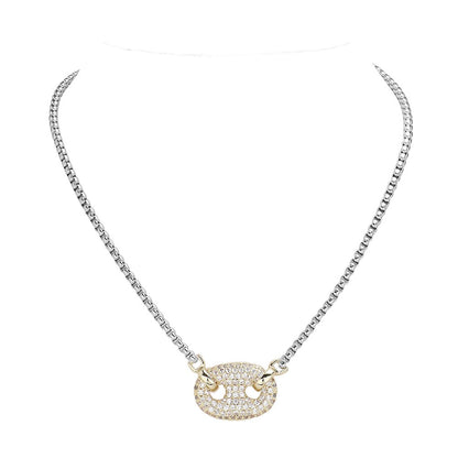 CZ Stone Paved Mariner Link Pendant Necklace
