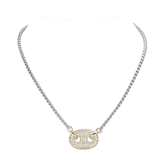 CZ Stone Paved Mariner Link Pendant Necklace