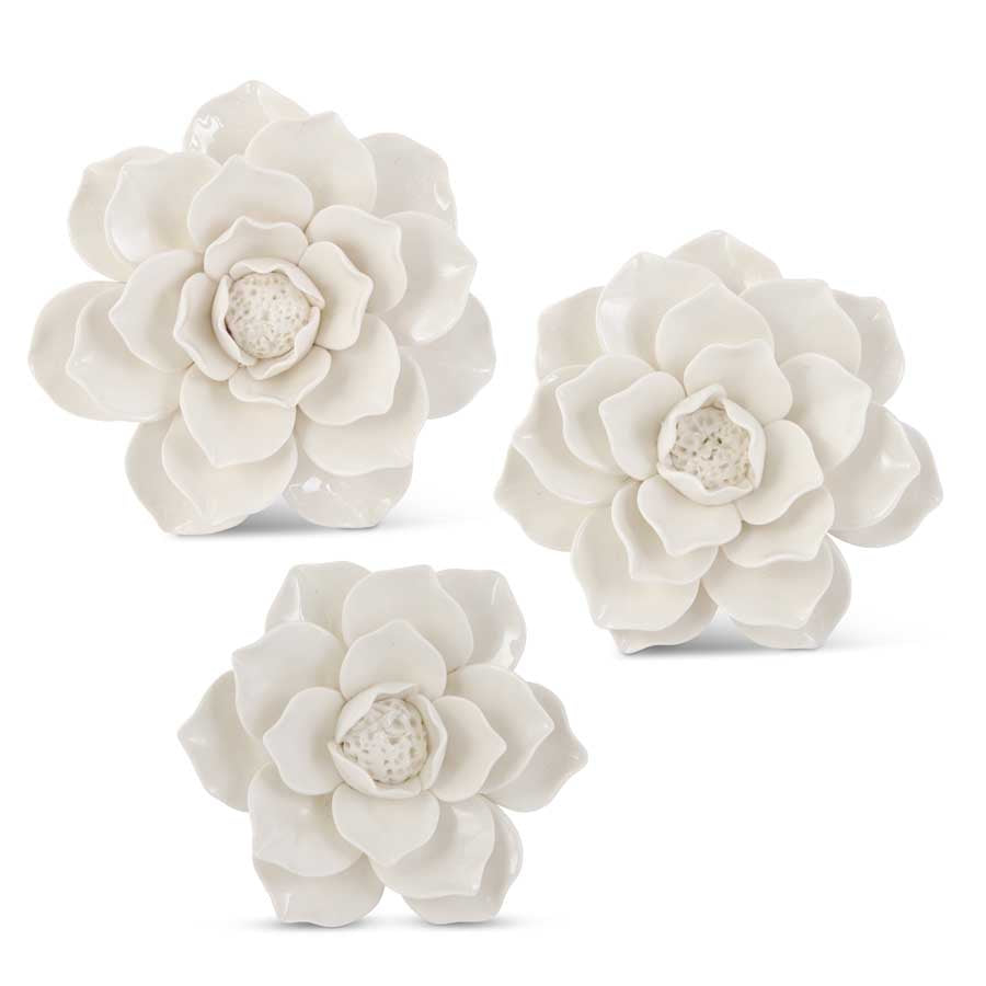 Wall Hanging Glossy Ceramic White Flowers (assorted sizes)