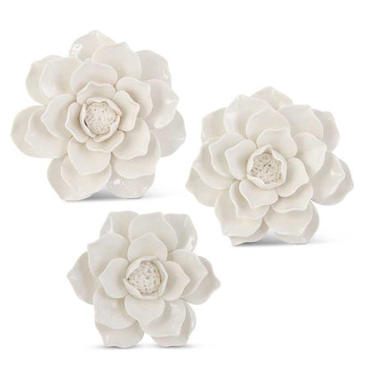 Wall Hanging Glossy Ceramic White Flowers (assorted sizes)