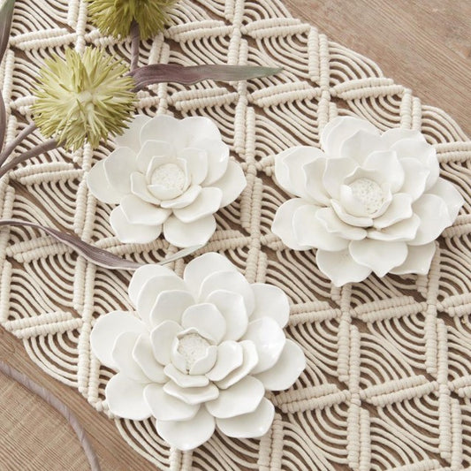 Wall Hanging Glossy Ceramic White Flowers (Set of 3)