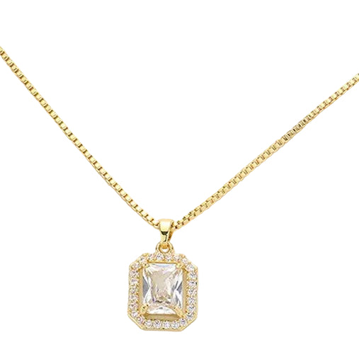 CZ Halo Square Pendant Necklace