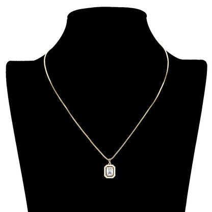 CZ Halo Square Pendant Necklace
