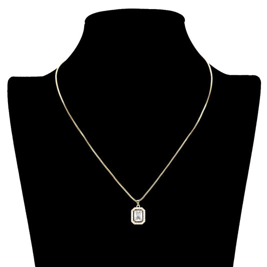 CZ Halo Square Pendant Necklace