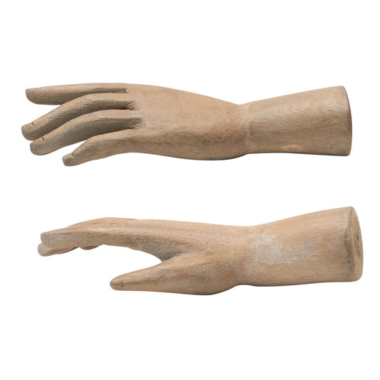 Hand-Carved Mango Wood Hands, Small (Hangs or Sits, Set of 2)