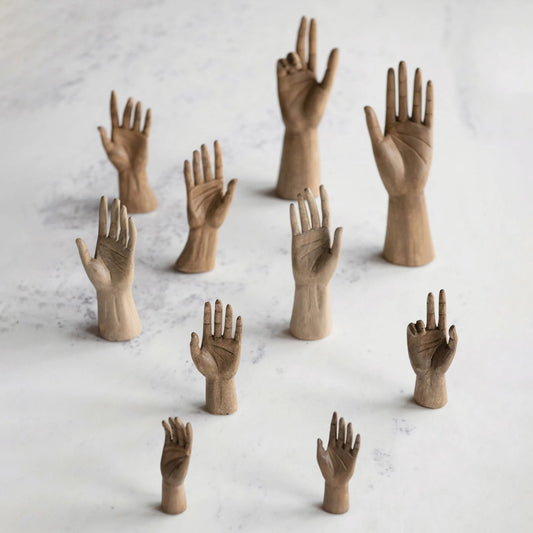 Hand-Carved Mango Wood Hands, Large (Hangs or Sits, Set of 2)