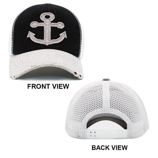 Anchor Mesh Back Vintage Baseball Cap Hat (Beige)