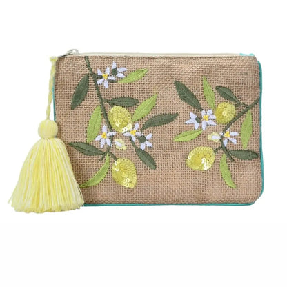 Lemon Embroidered Coin Purse with Tassel
