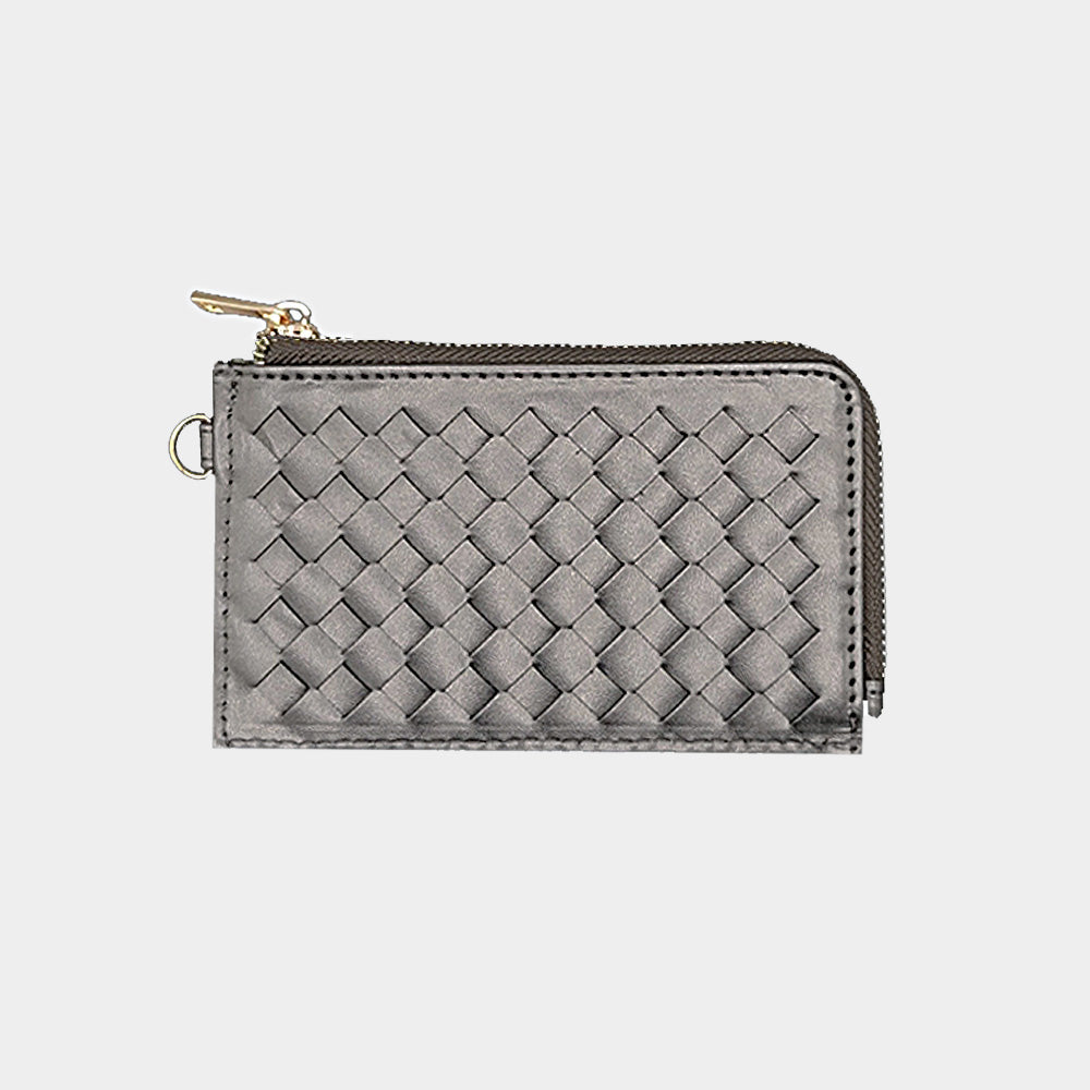 Basketweave Flat Card Holder Wallet with Wristlet