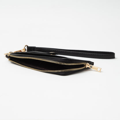 Basketweave Flat Card Holder Wallet with Wristlet
