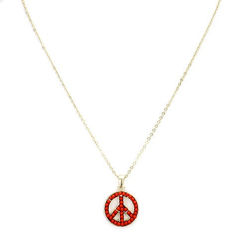 Beaded Peace Pendant Necklace - Red