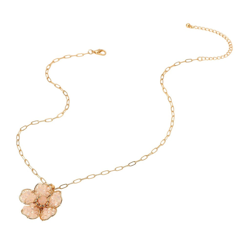 Beaded Flower Pendant Paperclip Chain Necklace (assorted colors)