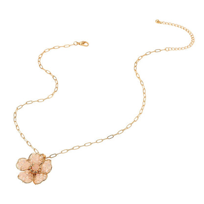 Beaded Flower Pendant Paperclip Chain Necklace (assorted colors)