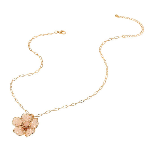 Beaded Flower Pendant Paperclip Chain Necklace (assorted colors)