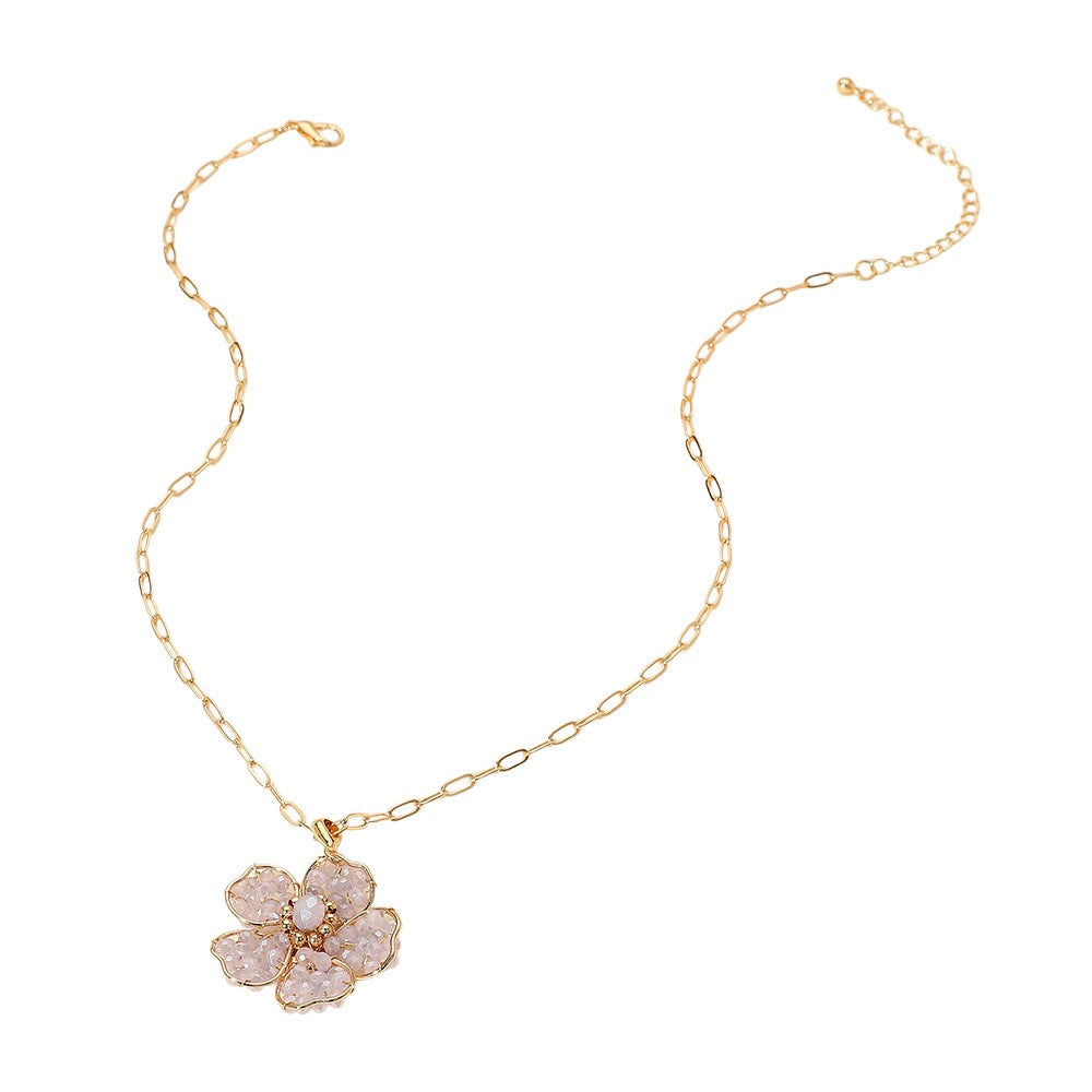 Beaded Flower Pendant Paperclip Chain Necklace (assorted colors)