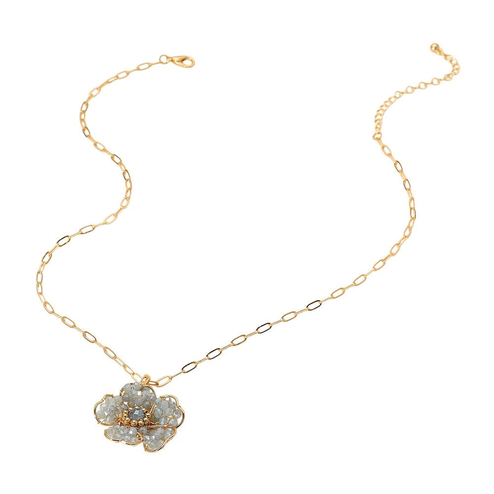 Beaded Flower Pendant Paperclip Chain Necklace (assorted colors)