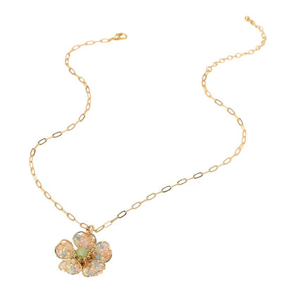Beaded Flower Pendant Paperclip Chain Necklace (assorted colors)